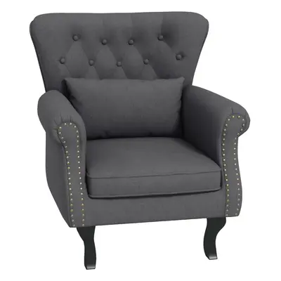 HOMCOM Vintage Armchair Wingback Accent Chair with Naihead Trim Dark Grey