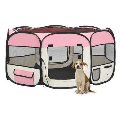 vidaXL Foldable Dog Playpen with Carrying Bag Pink 145x145x61 cm Pet Run Cage