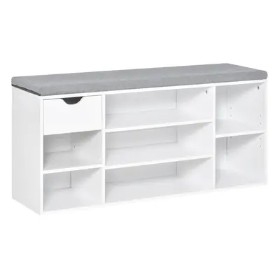 HOMCOM Shoe Storage Cabinet Bench w/ Cushion Adjustable Shelves White and Grey