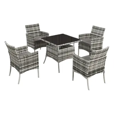 Outsunny Rattan Outdoor Dining Table and Chairs for 4, Mixed Grey