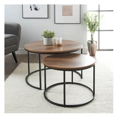 Tromso Set of Coffee Tables with Wooden Tops-Rustic Oak Finish