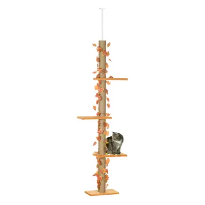 PawHut 242cm Adjustable Floor-To-Ceiling Cat Tower w/ Anti-Slip Kit - Orange