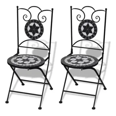 vidaXL 2x Mosaic Bistro Chairs Black and White Outdoor Garden Furniture Seat