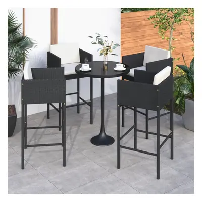 vidaXL 4x Bar Stools with Cushions Black Poly Rattan Outdoor Lounge Set Chair