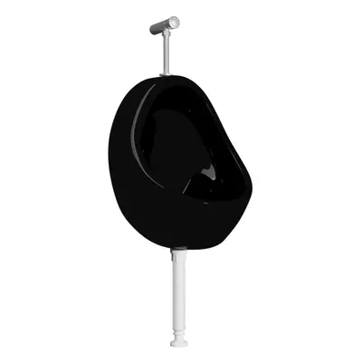 vidaXL Wall Hung Urinal with Flush Valve Ceramic Black Wall-mounted Urinal