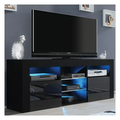 TV Unit 145cm LED Creative Furniture - Black Gloss Doors