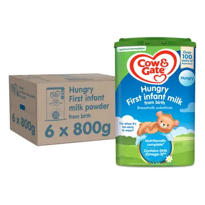 Cow & Gate Hungry Baby Milk Powder Formula, from Birth, 800g (Pack of 6)