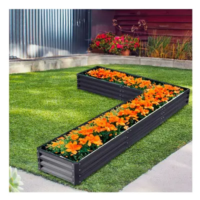 L-Shaped Galvanized Steel Raised Garden Bed Charcoal Black