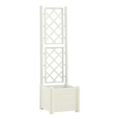 vidaXL Garden Planter with Trellis PP White Raised Bed Flower Box Plant Pot