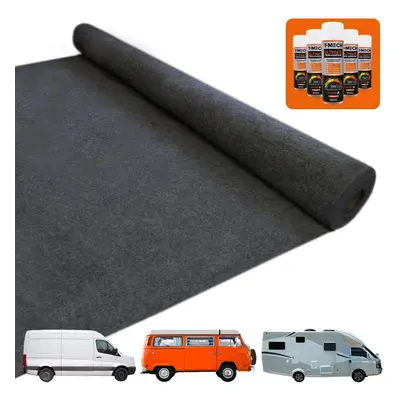 11m2 Van Lining Carpet Super Stretch Adhesive Glue Cans Kit Camper Anthracite Dark Grey