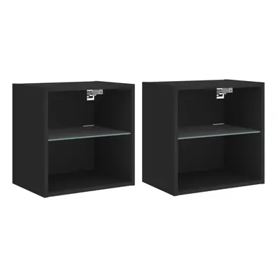 vidaXL Bedside Cabinets with LED Lights Wall-mounted Side Table pcs Black