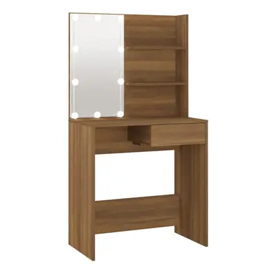 (Brown oak) vidaXL Dressing Table with LED Vanity Table Makeup Vanity Desk Cosmetic Table