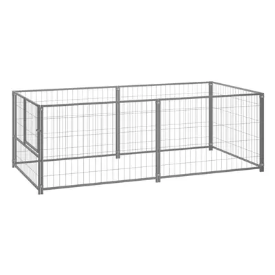 vidaXL Dog Kennel Silver Steel Dog Supplies Outdoor Puppy Enclosure Runs Cage