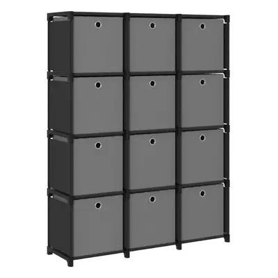 vidaXL 12-Cube Display Shelf with Boxes Black Fabric Storage Organiser Unit