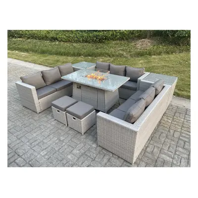 Fimous U Shape Lounge Sofa Dining Set With Gas Fire Pit Side Table Stools