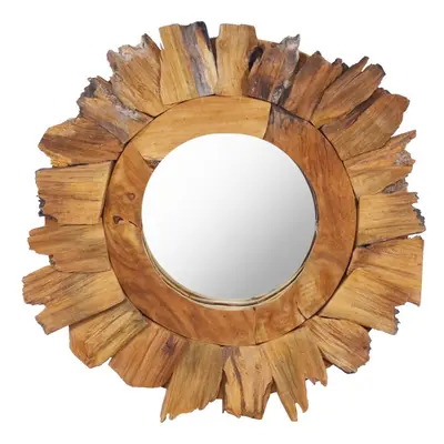 vidaXL Wall Mirror cm Teak Round Home Wooden Decorative Hanging Mirror