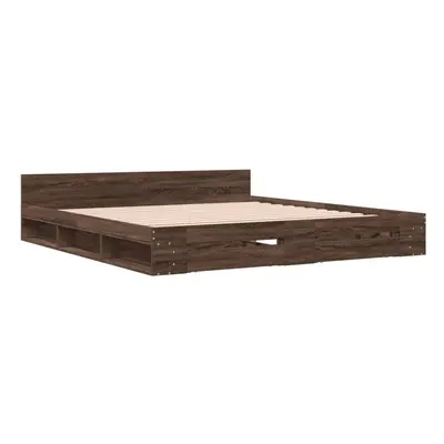 (brown oak, x cm) vidaXL Bed Frame with Drawers Bed Base Smoked Oak 200x200 cm Engineered Wood