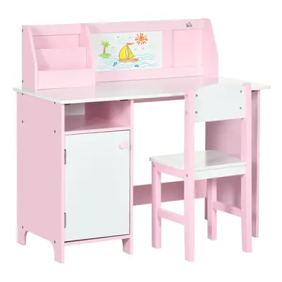 HOMCOM PCs Childrens Table and Chair Set w/ Whiteboard Storage - Pink