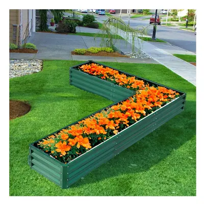 L-Shaped Galvanized Steel Raised Garden Bed, Dark Green