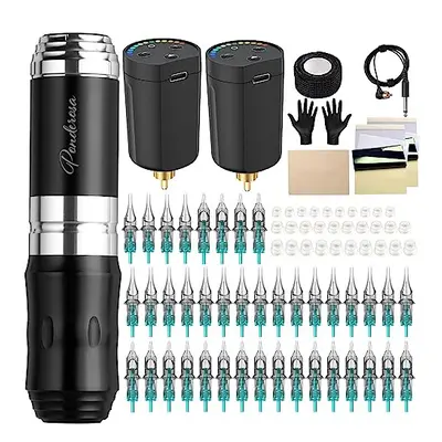 Wireless Tattoo Kit Rotary Tattoo Pen Set Complete Tattoo Machine Kit with 2Pcs Batteries 40Pcs 