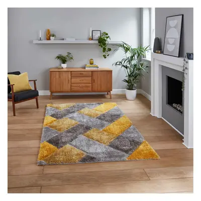 (Grey / Yellow, x cm) Modern 3D Geometric Rugs Hand Carved Small Large Bedroom Living Room Rug C