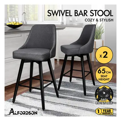 ALFORDSON 2x Swivel Bar Stools Kitchen Dining Chair Cafe Wooden DARK GREY