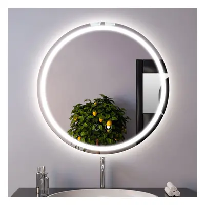 Bathroom Mirror With LED Lights Dimmable Demister Round Î¦50 cm