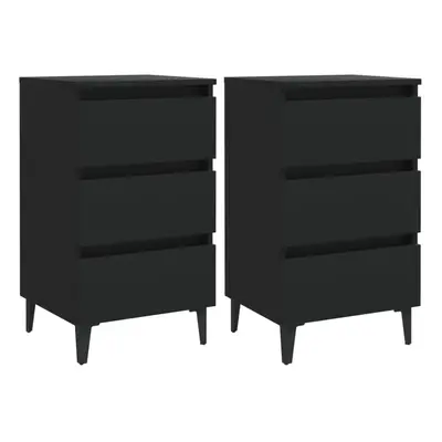 vidaXL 2x Bed Cabinets with Metal Legs Black Nightstands Furniture Bedroom