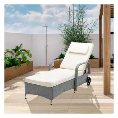 (GREY) Rattan Sun Lounger Bed Recliner Outdoor Garden Chair