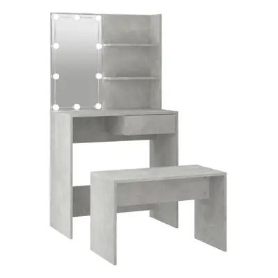 vidaXL Dressing Table Set with LED Concrete Grey Engineered Wood Makeup Table