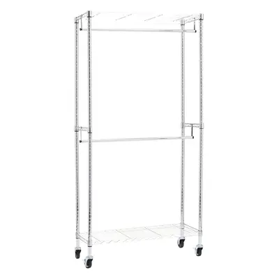 (Chrome, Double) Double rod hanger/clothes rail with height adjustable shelves - max. load kg, c