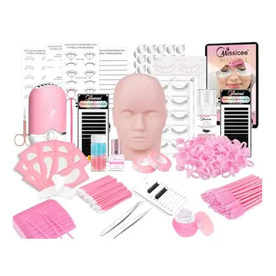 Lash Extension Kit for Beginners, Missicee Professional Eyelash Kit with Mannequin Head Strong H