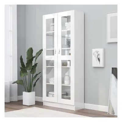 vidaXL Vitrine Cabinet High Gloss White Chipboard Storage Bookcase Sideboard