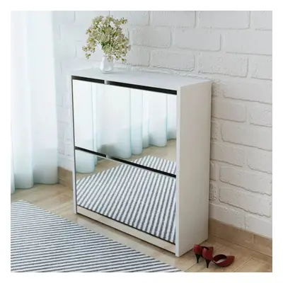 vidaXL Shoe Cabinet 2-Layer Mirror White 63x17x67 cm Storage Organizer Rack