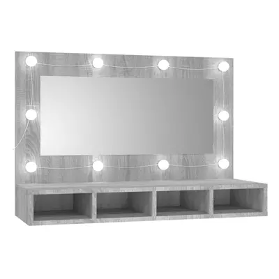 (Grey sonoma) vidaXL Mirror Cabinet with LED Washroom Storage Cabinet Bathroom Vanity Unit