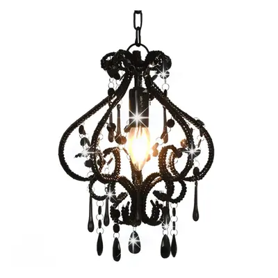 vidaXL Ceiling Lamp with Beads Black Round E14 Hanging Lamp Living Room Light