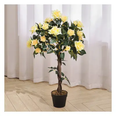 (Yellow) 90cm Artificial Rose Flower Tree in Pot for Decoration