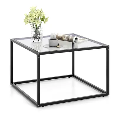 Tempered Glass Top Coffee Table Home Square Tea Table Accent Sofa Side Table