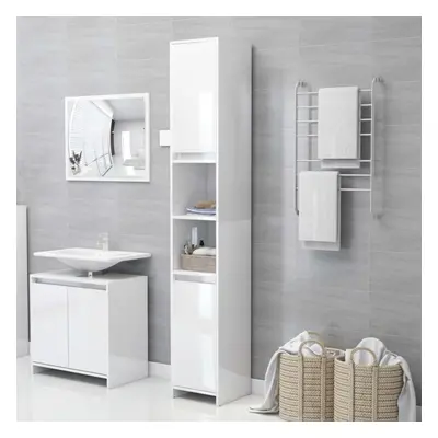 vidaXL Bathroom Cabinet High Gloss White Chipboard Cupboard Organiser Rack