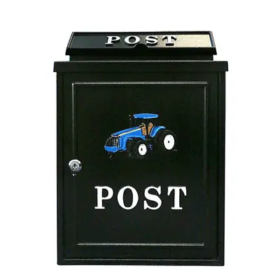 (Blue) Post Box Lockable Wall Mounted Tractor Design