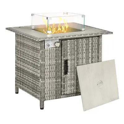 Outsunny Gas Fire Pit Table w/ Rain Cover, Windscreen & Lava Stone, 50,000 BTU