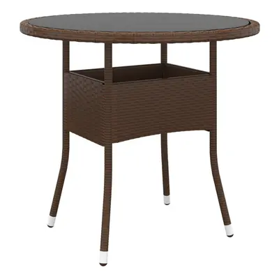 vidaXL Garden Table ?80 cm Tempered Glass and Poly Rattan Brown Patio Table