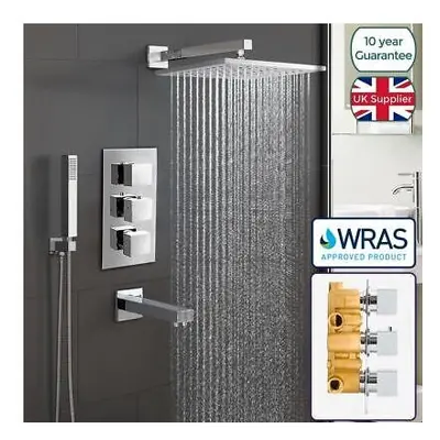 BATHROOM DIAL WAY CONCEALED SQUARE THERMOSTATIC SHOWER MIXER VALVE CHROME