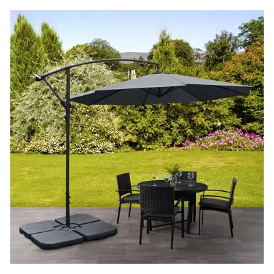 3M Large Banana Cantilever Patio Parasol Outdoor Sunshade with Cross Base & Square Base