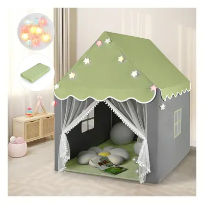 Kids Tent Playhouse w/Windows Star Lights Mat Zippers Play Teepee Gift