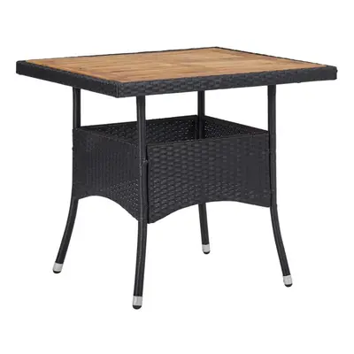 vidaXL Solid Acacia Wood Outdoor Dining Table Black Poly Rattan Furniture