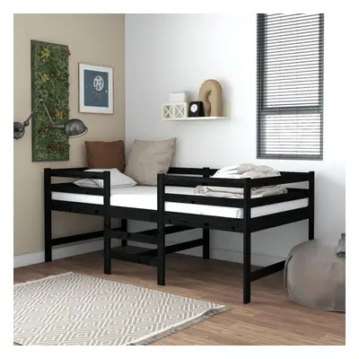 vidaXL Solid Pinewood Mid-high Bed Black 90x200 cm Wooden Children Single Bed