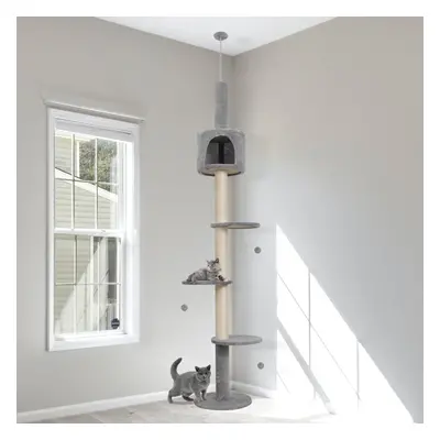 Floor to Ceiling Cat Tree Tower Climbing Activity Center w/Condo Grey