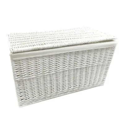 (White, Large x x cm) Shabby Chic Wicker Storage Chest Truck Blanket Box