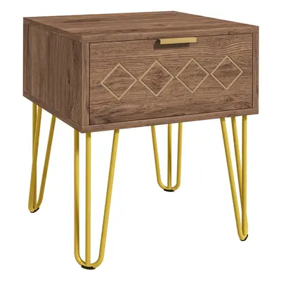 HOMCOM Bedside Table with Drawer, Gold Metal Legs for Living Room Bedroom